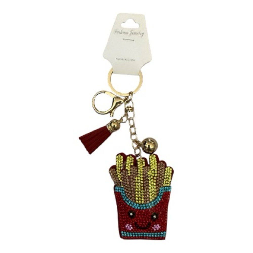 Fashion Jewelry Sparkling French Fry Keychain - Red, yellow and tan